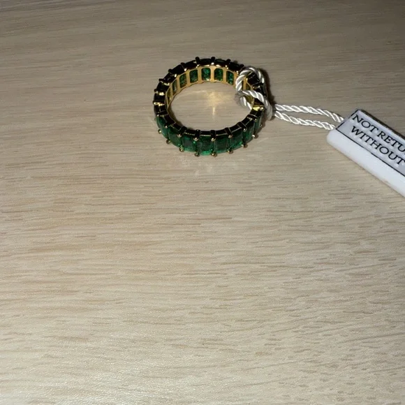 Eternity Ring with Gold Setting And Green Emerald Gemstones - Picture 7 of 9